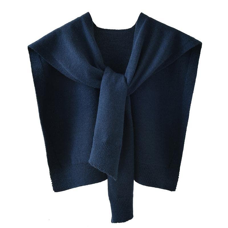 Women Shrugs Candy Color Knitted Wrap Top Cuff Shoulder Shawls Fashion All-Match Students Cropped Tops Elegant Scarf Cape Navy Blue One Size