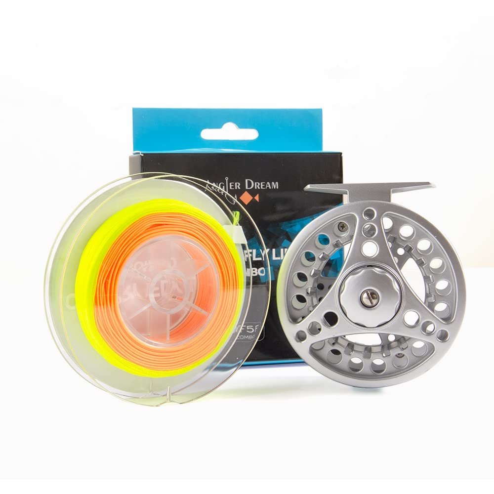 ANGLER DREAM (1/2WT 3/4WT 5/6WT 7/8WT) Fly Reel with Line Combo Aluminum Alloy Large Arbor Fly Fishing Reels Weight Forward Fly Line with Braided Backing Tapered Leader