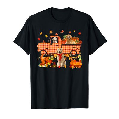 Golden Retriever With Red Plaid Truck Thanksgiving Autumn T-Shirt