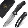 AUBEY Damascus Pocket Knife for Men with Clip EDC, 3.23" VG10 Core Damascus Steel Blade Folding Knife with Black Aluminum Handle, Sharp Camping Knife view 1