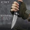 AUBEY Damascus Pocket Knife for Men with Clip EDC, 3.23" VG10 Core Damascus Steel Blade Folding Knife with Black Aluminum Handle, Sharp Camping Knife view 2