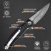 AUBEY Damascus Pocket Knife for Men with Clip EDC, 3.23" VG10 Core Damascus Steel Blade Folding Knife with Black Aluminum Handle, Sharp Camping Knife view 3