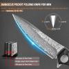 AUBEY Damascus Pocket Knife for Men with Clip EDC, 3.23" VG10 Core Damascus Steel Blade Folding Knife with Black Aluminum Handle, Sharp Camping Knife view 4