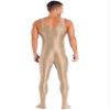 dPois Mens Shiny Sleeveless Full Body Bodysuit Oil Gloosy Lingerie Catsuit Sheer Footed Sexy Tights Coffee X-Large view 4
