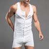 Maiyifu-GJ Men Sleeveless Button Front Shorts Romper Stretchy Workout Bodysuit Tights Leotard One Piece Bodywear Undershirt (White,XX-Large) view 3