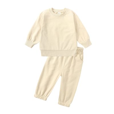 Boys Girls Long Sleeve T-Shirts and Long Pants 2 Piece Cotton Shirt Pant Set, Toddler Kids (Khaki, 12-24 Months)