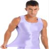 Freebily Men's Glossy Silky Tank Top High Elastic Stretchy Sleeveless Oily Vest Sportswear Tight Tops Purple X-Large view 1