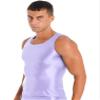 Freebily Men's Glossy Silky Tank Top High Elastic Stretchy Sleeveless Oily Vest Sportswear Tight Tops Purple X-Large view 3