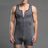 Maiyifu-GJ Men Sleeveless Button Front Shorts Romper Stretchy Workout Bodysuit Tights Leotard One Piece Bodywear Undershirt (Dark Grey,Large) view 3