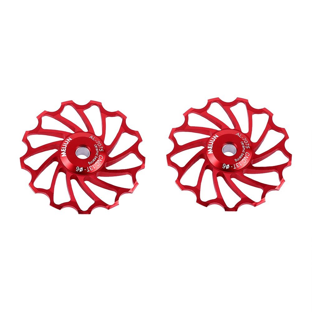 Akozon Red Aluminum 13T Bike Rear Derailleur Roller, 2 Pcs Wheel Derailleur Pulley