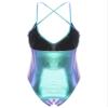 FEESHOW Women's Metallic Camisole Dance Leotard Bodysuit One Piece Deep V Swimsuit Colorful Purple Large view 2