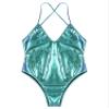 FEESHOW Women's Metallic Camisole Dance Leotard Bodysuit One Piece Deep V Swimsuit Colorful Purple Large view 3