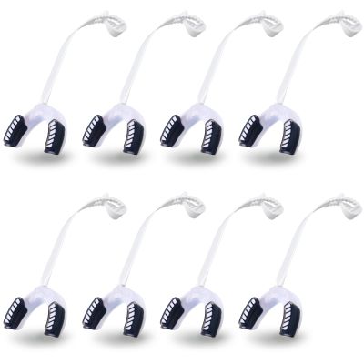 TOODOO 8 Pcs Youth Football Mouth Guard with Strap Soft Sports Mouth Guard Sport Mouthpiece Lip Guard 2.56 x 2 x 0.8 Inch for Basketball, Lacrosse, Hockey, Adult MMA, Rugby, Boxing(White)