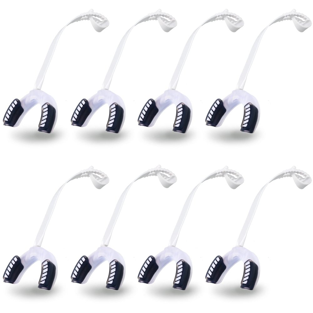 TOODOO 8 Pcs Youth Football Mouth Guard with Strap Soft Sports Mouth Guard Sport Mouthpiece Lip Guard 2.56 x 2 x 0.8 Inch for Basketball, Lacrosse, Hockey, Adult MMA, Rugby, Boxing(White)