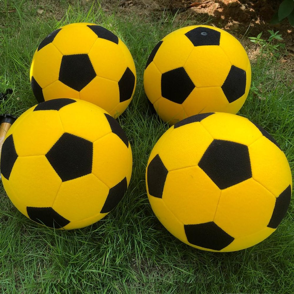 Vinfgoes 4 PCS 8'' Inflatable Sticky Soccer Ball Kick Darts Balls for Inflatable Soccer Dart Board Outdoor Training Felt Soccer with Hand Pumps (Yellow)