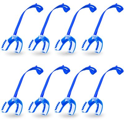 TOODOO 8 Pcs Youth Football Mouth Guard with Strap Soft Sports Mouth Guard Sport Mouthpiece Lip Guard 2.56 x 2 x 0.8 Inch for Basketball, Lacrosse, Hockey, Adult MMA, Rugby, Boxing(Blue, White)