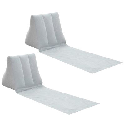 2X Inflatable Outdoor Sun Bath Beach Mat Pillows Flocking Beach Chairs with Backrest Inflatable Lounger for Portable Travel Camping (Grey)