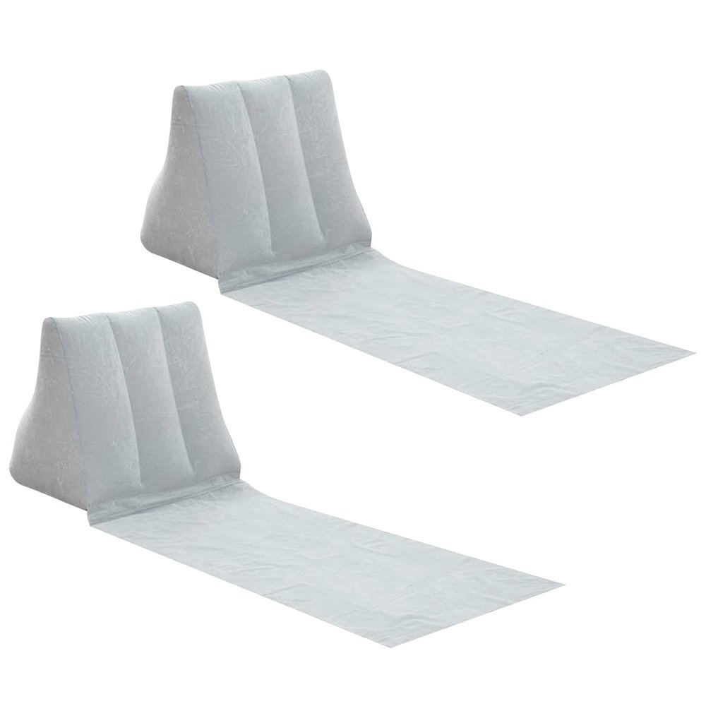 2X Inflatable Outdoor Sun Bath Beach Mat Pillows Flocking Beach Chairs with Backrest Inflatable Lounger for Portable Travel Camping (Grey)
