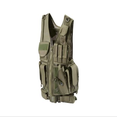 Lancer Tactical 600D Nylon Urban Tactical Cross Draw Vest with Embedded Pistol Holster Three Magazine Pouches - (OD Green)