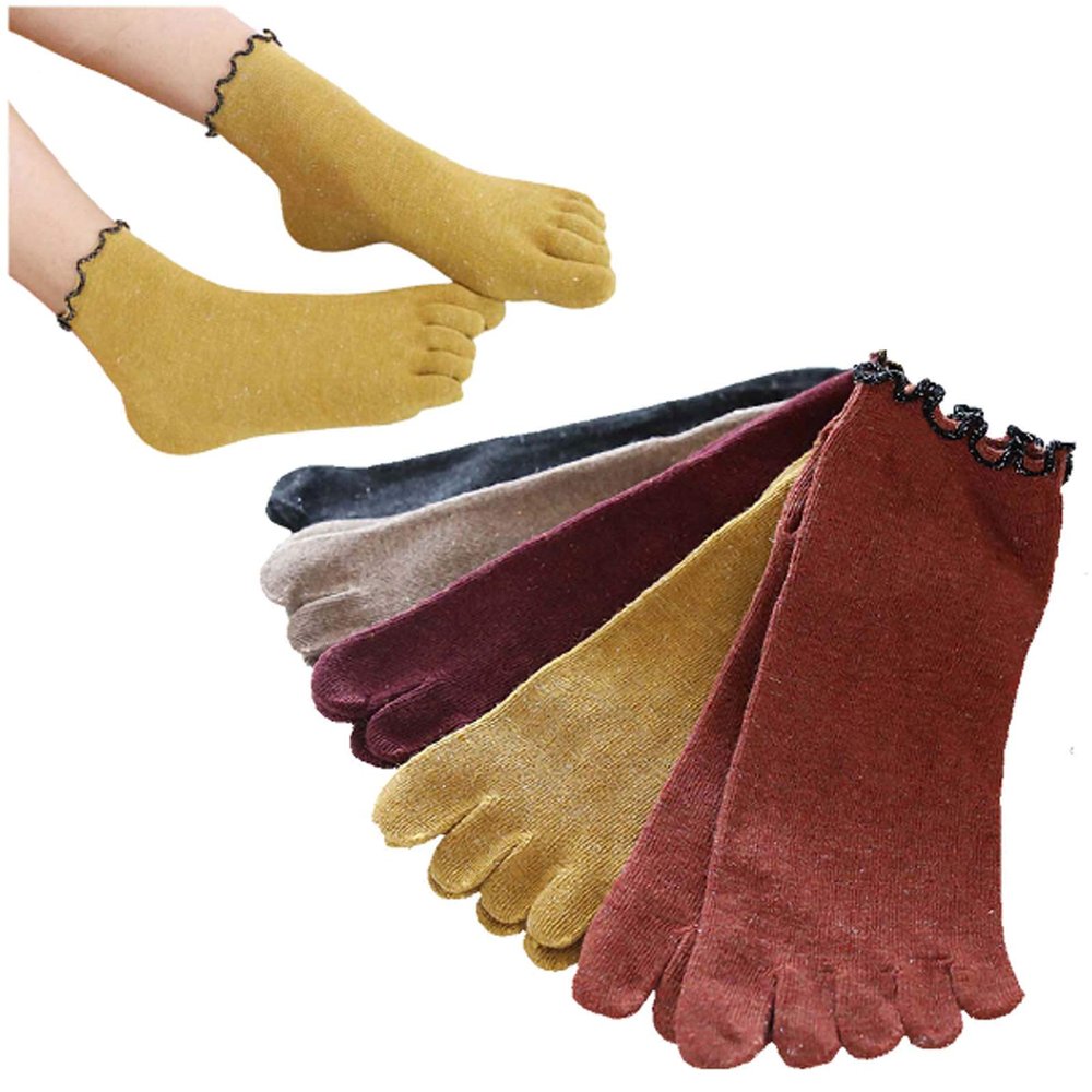NENGGE 5 Pairs Cute Toe Socks Five Finger Socks High Cut Colorful Socks for Women Cat Dog Five Finger Sock,L