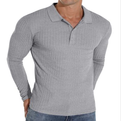 Askdeer Men's Polo Shirts Long Sleeve Slim Fit Casual Shirts Classic Stretch Polo T Shirt Golf Shirts Gray
