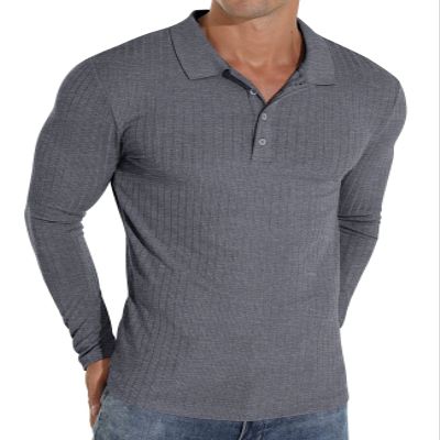 Askdeer Men's Polo Shirts Long Sleeve Slim Fit Casual Shirts Classic Stretch Polo T Shirt Golf Shirts Dark Gray