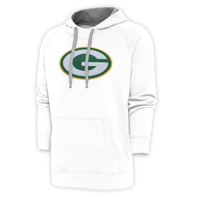 Antigua Men's White Green Bay Packers Victory Chenille Pullover Hoodie