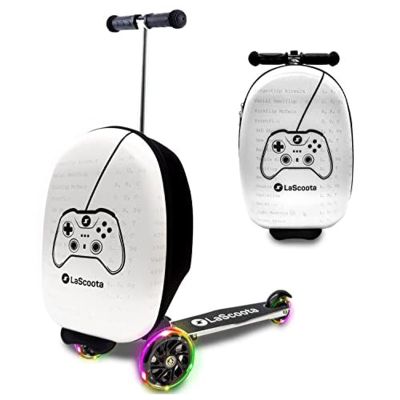 Lascoota Foldable Ride-On Suitcase - Lightweight Luggage with Easy-Glide Wheels - LED Lights for Kid Suitcase - Foldable Luggage Converts to Ride-On - Video Game, Unisex Child, 12.75 x 20.6 x 10.6 in