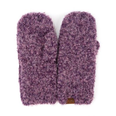C.C Super Thick Warm Winter Knitted Mittens Gloves (Recycled Non Lined Boucle Purple), One Size