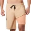 BRISIRA Mens Swim Trunks Bathing Suit 9 Inch Inseam Compression Liner Beach Long Board Shorts Swimsuit Anti-Chafe Quick Dry Khaki view 1