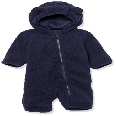 Amazon Essentials Unisex Babies' Hooded Sherpa Fleece Bunting Suit, Dark Navy, 18 Months