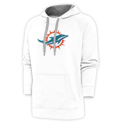 Antigua Men's White Miami Dolphins Victory Chenille Pullover Hoodie