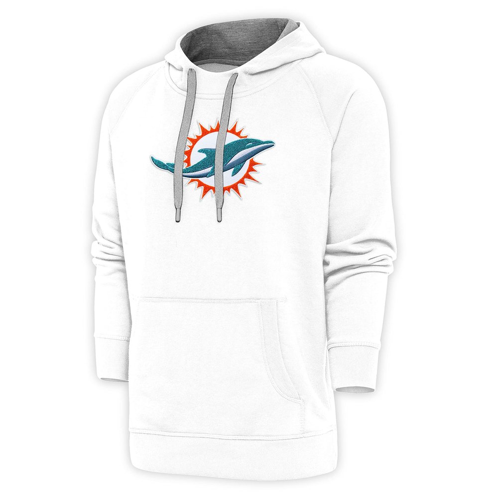 Antigua Men's White Miami Dolphins Victory Chenille Pullover Hoodie