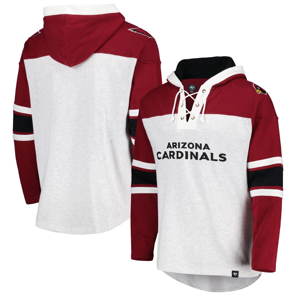 47 Men's Arizona Cardinals Heather Gray Gridiron Lace-Up Pullover Hoodie