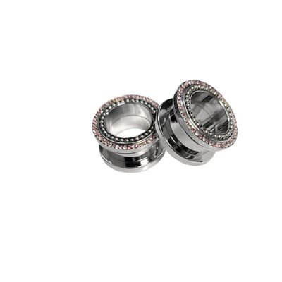 LUXE MODZ 2g - 6mm Ear Plug Tunnel Gauge Stretcher Piercing Plug Pink & Clear CZ Gems Stainless Steel Screw Fit Plug Gauges