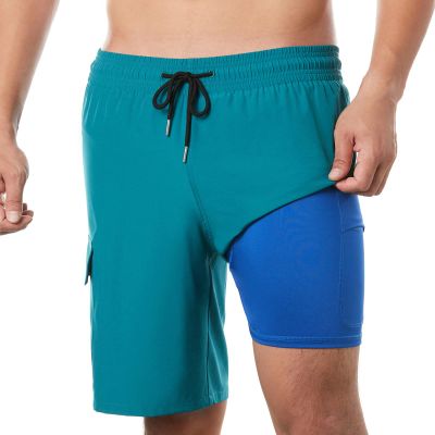 BRISIRA Mens Swim Trunks Bathing Suit 9 Inch Inseam Compression Liner Beach Long Board Shorts Swimsuit Anti-Chafe Quick Dry Blue