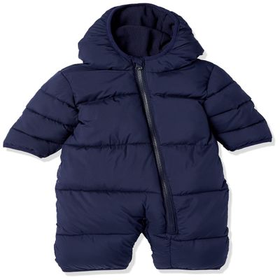 Amazon Essentials Unisex Babies' Water-Resistant Winter Puffer Snowsuit for Boys and Girls, Dark Navy, 3-6 Months