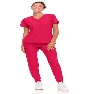 Natural Uniforms Womens Cool Stretch Jogger Scrub Set with Regular and Petite Sizes (Red, Large)