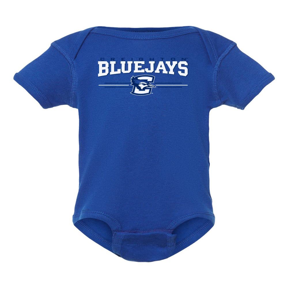 CornBorn Creighton Bluejays Infant Onesie - Bluejays 3 Stripe Primary Logo - Royal Blue - 6M