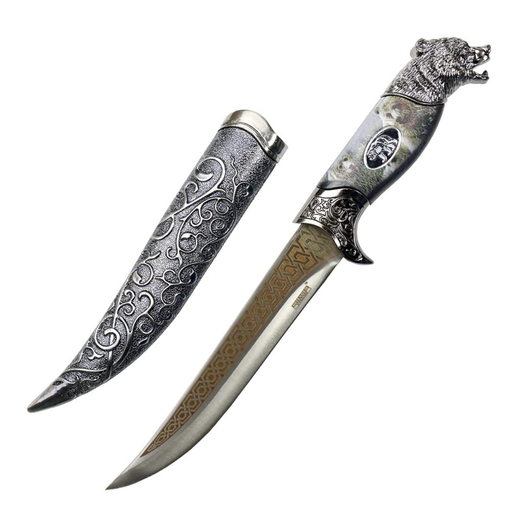 DEFENDER XTREME 12" Bear Head Stainless Steel Blade Fantasy Dagger With Plastic Sheath