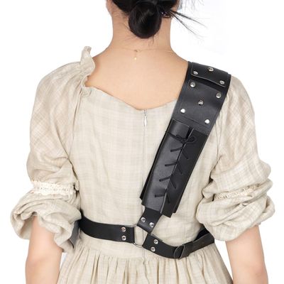 Warrior Back Sword Holster Medieval Armor, Shoulder Back Sheath Frog Holder Crossbody, Sword Strap Belt for Your Back, PU Leather Behind The Back Holster for Sword (Black)