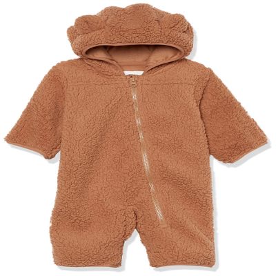 Amazon Essentials Unisex Babies' Hooded Sherpa Fleece Bunting Suit, Light Caramel, 24 Months