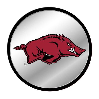 The Fan-Brand NCAA Arkansas Razorbacks - Mascot - Black Frame - Modern Disc Mirrored Wall Sign - Sports Team Bar Sign Dcor - Home, Dorm, Office, Fan Cave, Garage