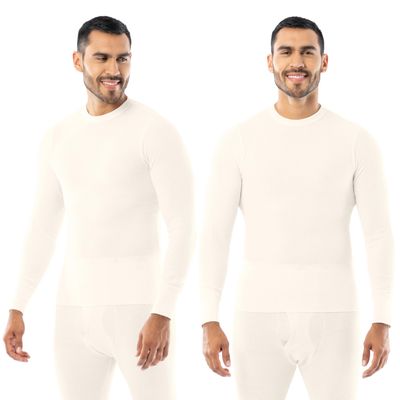 Indera Men's Traditional Waffle Thermal Underwear Long Sleeve Shirt, 2 Pack Ivory, X-Large