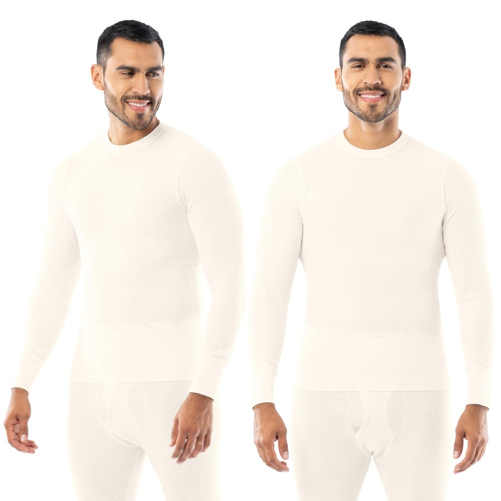 Indera Men's Traditional Waffle Thermal Underwear Long Sleeve Shirt, 2 Pack Ivory, X-Large