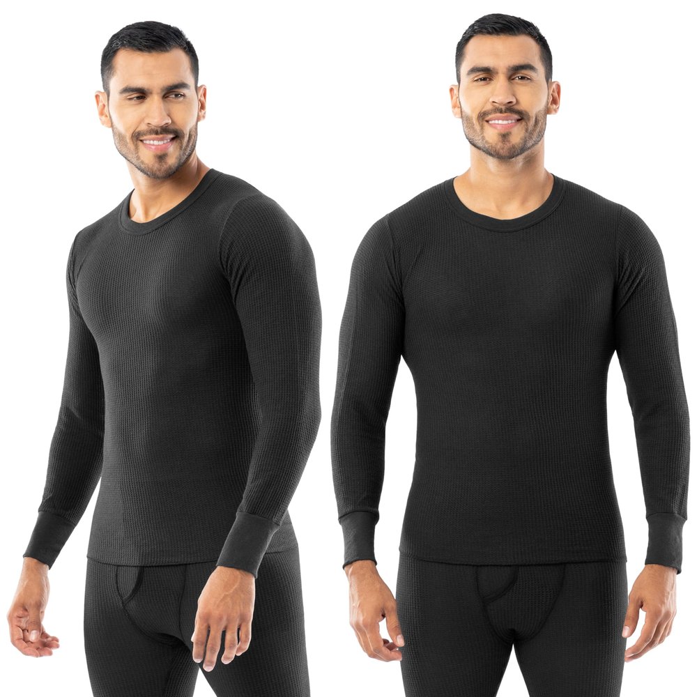 Indera Men's Traditional Waffle Thermal Underwear Long Sleeve Shirt, 2 Pack Black, 2X