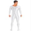 FEESHOW Mens Zentai Lingerie Glossy Bodysuit Long Sleeves Bodystocking Full Length Leotard Jumpsuit White X-Large view 4
