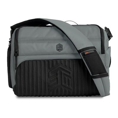 STM Dux 16L Premium Tech Messenger Bag - Carry On Travel Laptop Bag (Fits 15" Laptops) - Dual Format, Water Resistant & Luggage Passthrough - Grey (stm-112-377P-03)