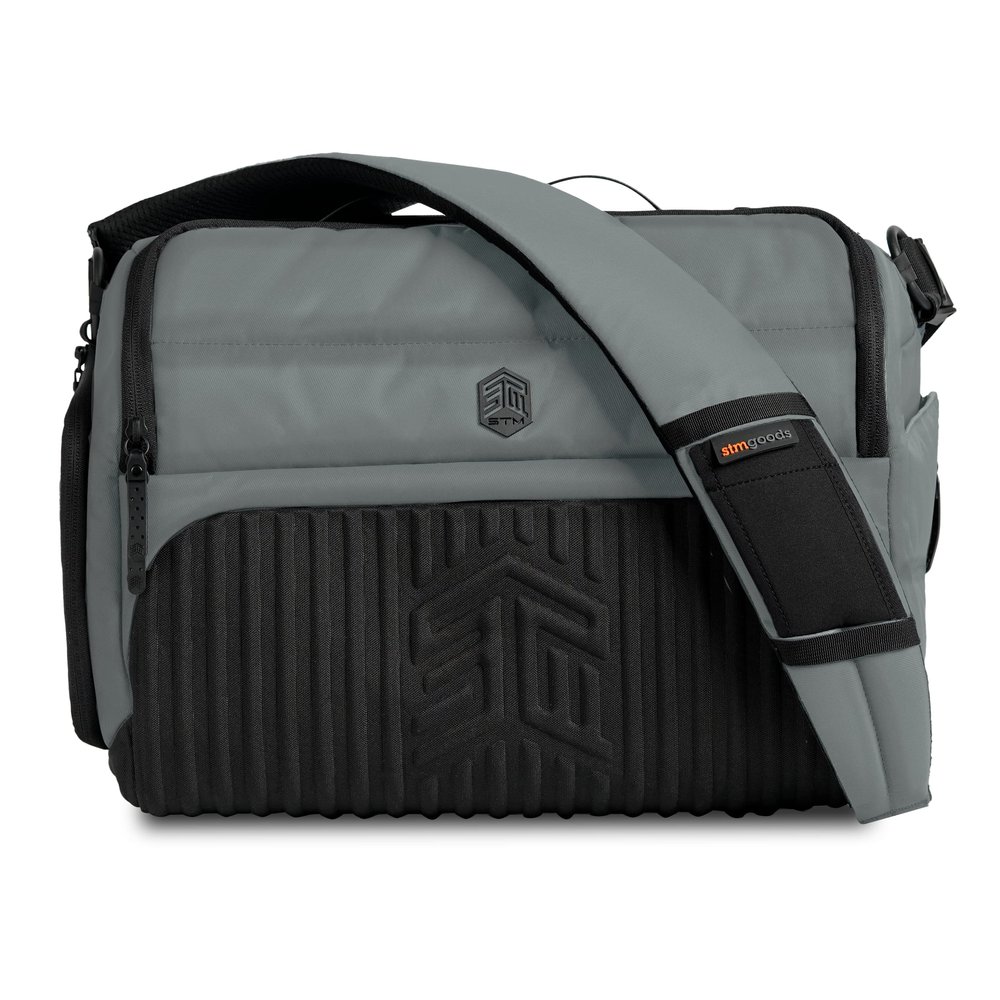 STM Dux 16L Premium Tech Messenger Bag - Carry On Travel Laptop Bag (Fits 15" Laptops) - Dual Format, Water Resistant & Luggage Passthrough - Grey (stm-112-377P-03)