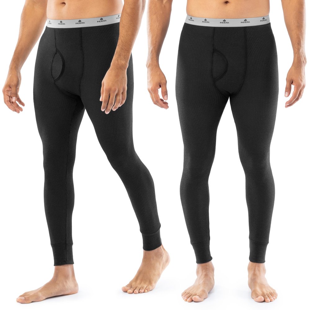 Indera Men's Traditional Waffle Thermal Long Johns Underwear, 2-Pack Black, Medium